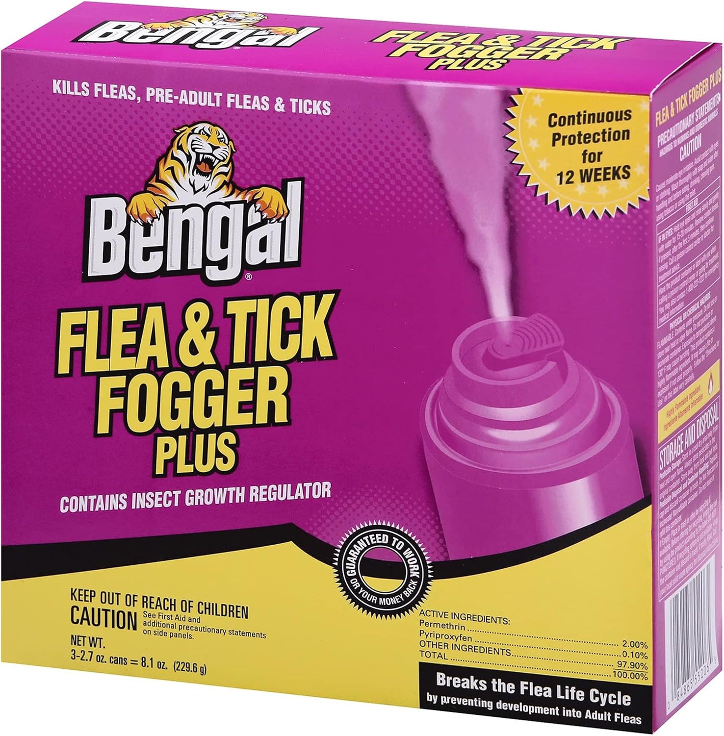Bengal, Flea and Tick Fogger Plus – 3 Pk Odorless Spray Treatment for Home Infestations – 12 Week Insect Killer, 3x2.7 oz