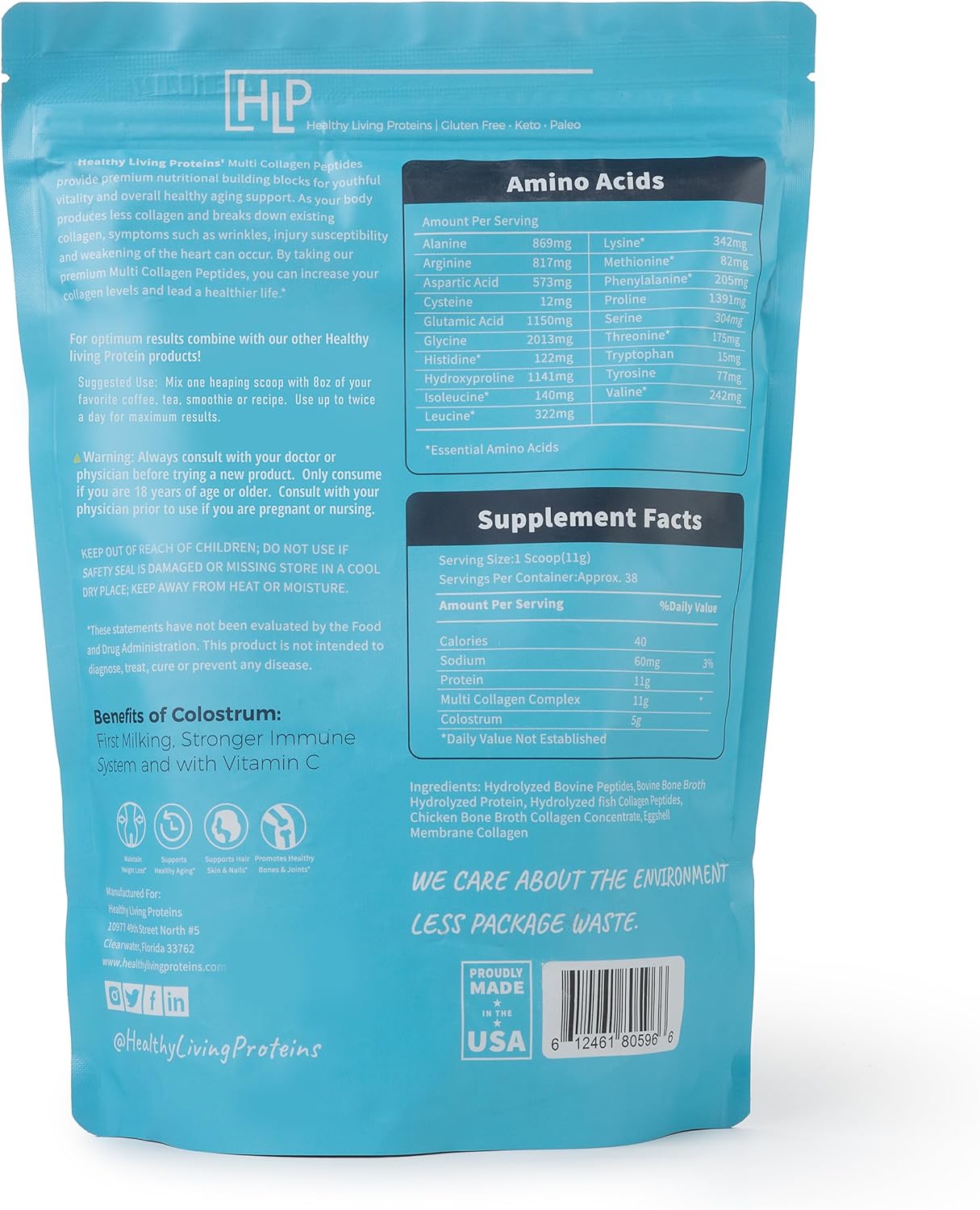 HLP, Collagen Supplement for Better Absorption & Immune Support- Multi Collagen Peptides Powder with Colostrum- Improve Strength, Wellness & Vitality with Multi Collagen Protein- Unflavored- 38 Serving