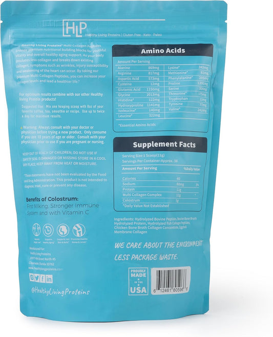 HLP, Collagen Supplement for Better Absorption & Immune Support- Multi Collagen Peptides Powder with Colostrum- Improve Strength, Wellness & Vitality with Multi Collagen Protein- Unflavored- 38 Serving