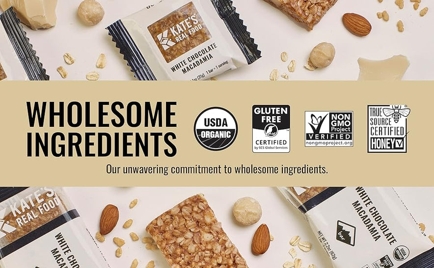 Kate’s Real Food, Organic Granola Bars - Peanut Butter Milk Chocolate (2.2 oz, Pack of 12) Organic Energy Bars with Gluten Free Oats - Non GMO, Soy Free, Whole Grains, and All Natural - Healthy Snacks