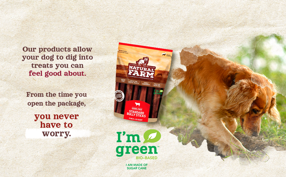 Natural Farm, Odor-Free Super Braided Collagen Dog Chews (6-Inch, 5-Pack) First Ever Real Bull Sticks Alternative, 100% Natural Angus Hide Collagen Treats- More Protein More Chew Time for All Dogs