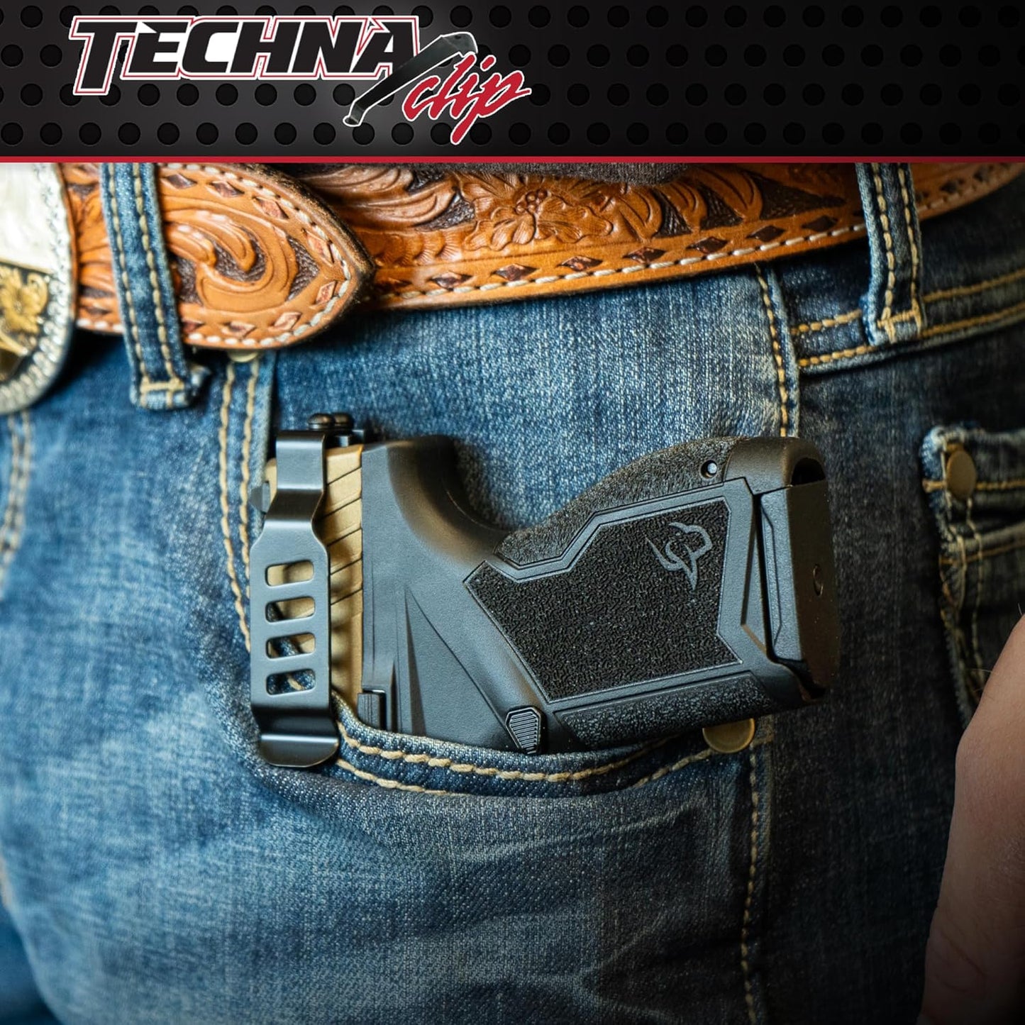 Techna Clip, Concealment System for Glock Models - Durable High-Carbon Spring Steel Gun Clip w/Teflon Coat 1500 - Ambi, Easy-to-Install Gun Holster Clip (Black)