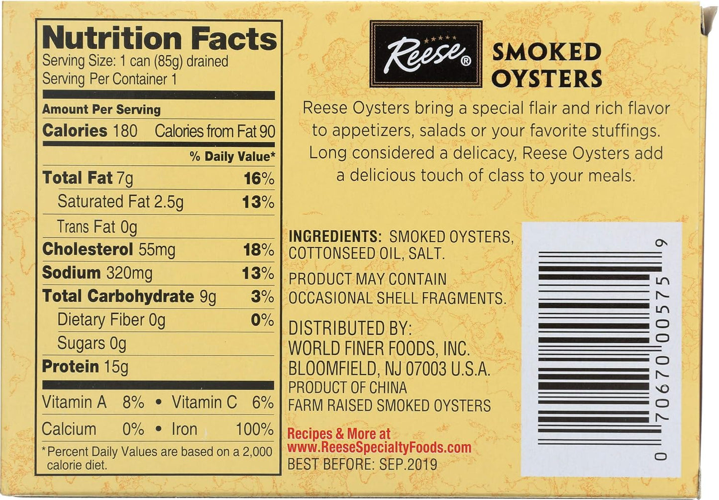 Reese, Petite Smoked Oysters, 3.7-Ounces (Pack of 10)