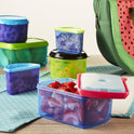 Fit & Fresh, Kids' Reusable Lunch Box Container Set with Built-In Ice Packs, 14-Piece Healthy Lunch and Snack Kit, BPA-Free Microwave Safe, Portion Control