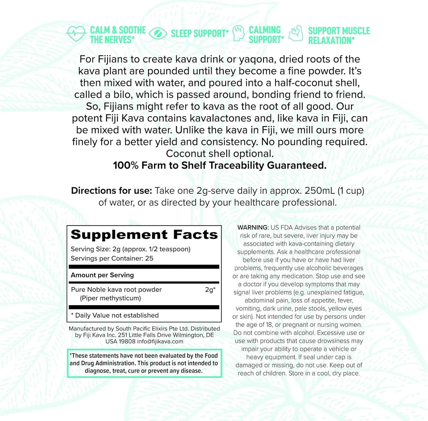 FijiKava, Instant Kava Kava Powder 50g – Premium Kava Root Powder with High Kavalactone Content – Natural Relaxation Aid for Calmness, Stress Relief, and Sleep Support – Easy-to-Mix