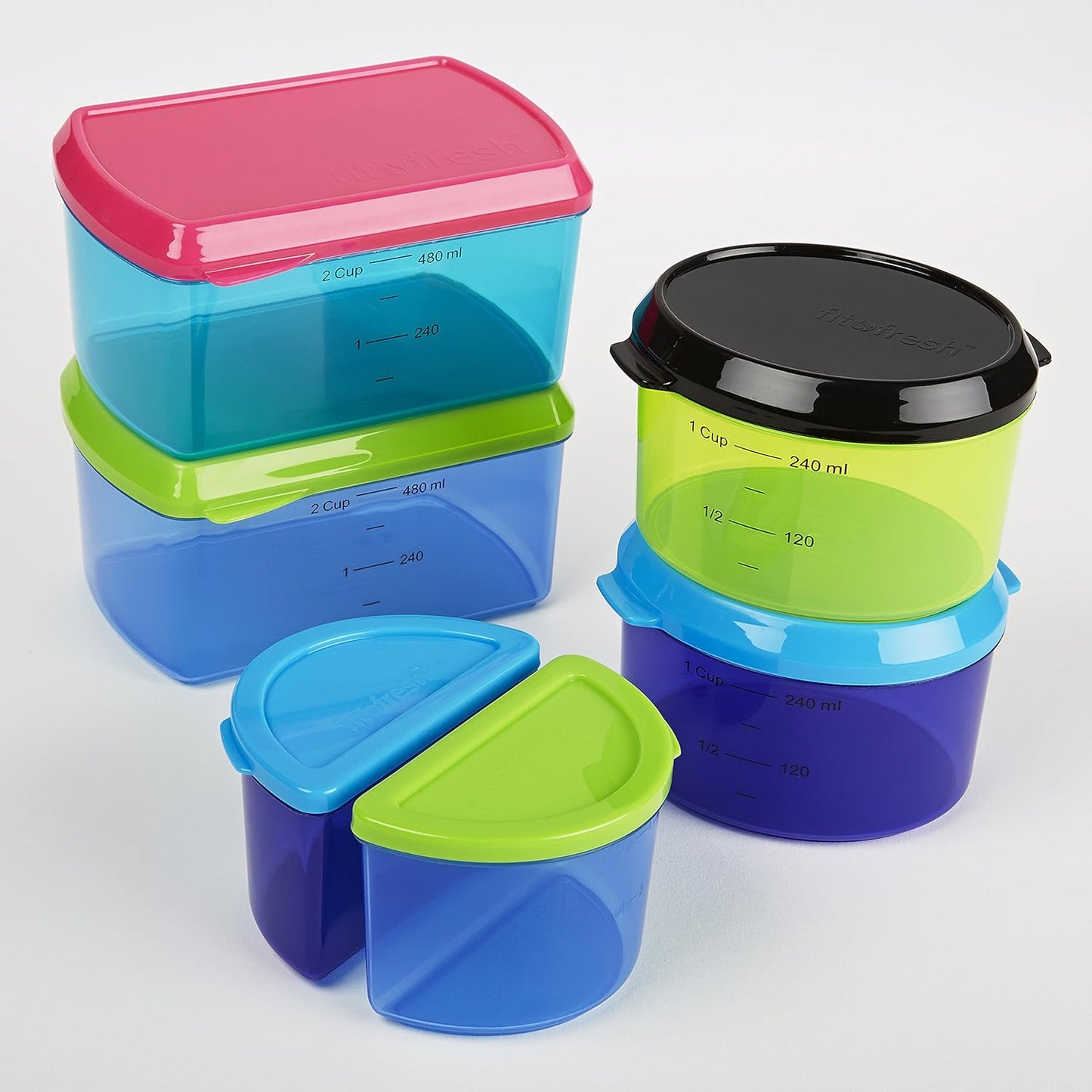 Fit & Fresh, Kids' Reusable Lunch Box Container Set with Built-In Ice Packs, 14-Piece Healthy Lunch and Snack Kit, BPA-Free Microwave Safe, Portion Control