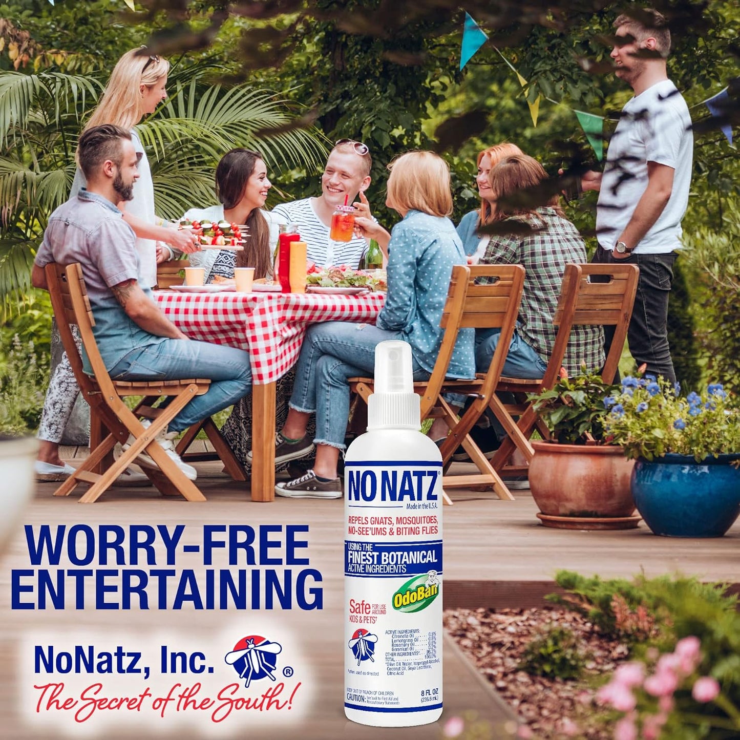 No Natz Botanical Bug Repellent, Effective for Gnat, Mosquito, and Biting Flies, Hand-Crafted and DEET-Free, Non-Greasy Formula, 8 Ounce Spray Bottle