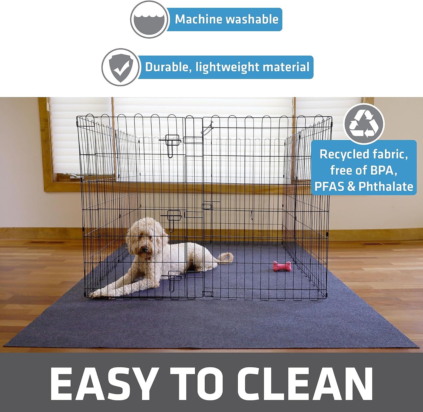 Drymate Dog Playpen Mat, Absorbent, Waterproof, Non-Slip, Machine Washable, XL Size (60” x 74”), Reusable Puppy Pad for Training, Whelping, Housebreaking, Incontinence, and Crate/Kennel (USA Made)