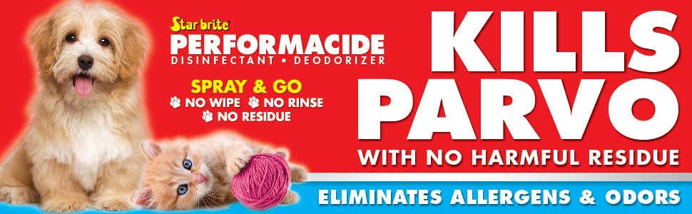 PERFORMACIDE, No-Rinse Disinfectant / Deodorizer for Pet Surfaces | Kills Parvovirus, Ringworm, Feline Calicivirus, Avian Influenza (Bird Flu) Eco Friendly, Naturally Dissipates, Refillable, 32 OZ Kit