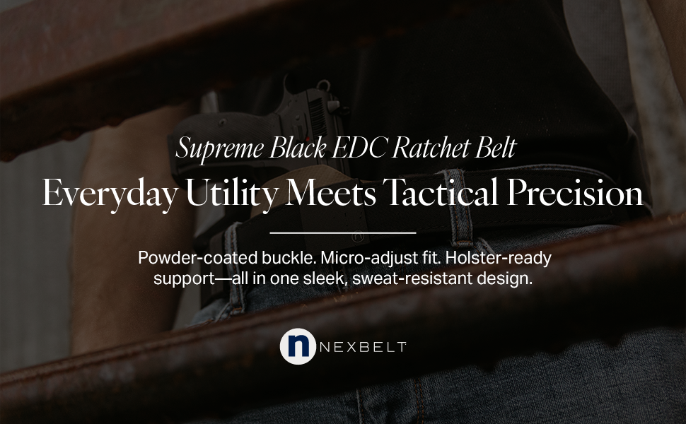 Nexbelt, EDC Tactical Ratchet Belt – 1.5" Black Nylon, Quick-Release, Adjustable for Appendix Carry, Fits Up to 50" Waist