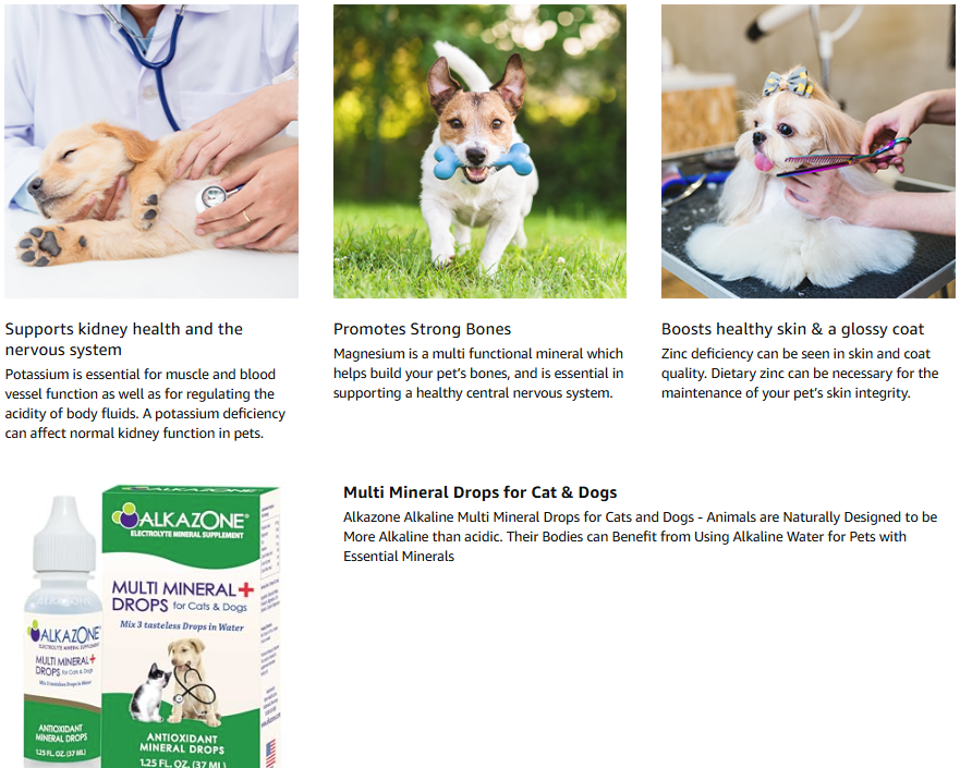 Alkazone, Alkaline Multi Mineral Drops for Cats and Dogs - Animals are Naturally Designed to be More Alkaline Than Acidic. Their Bodies can Benefit from Using Alkaline Water for Pets with Minerals