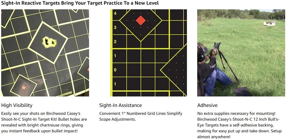 BIRCHWOOD CASEY, Shoot-N-C 12" Sight-In Reactive Target - Highly Visible Instant Feedback Self-Adhesive Shooting Target Stickers with Repair Pasters - 12 Targets, 144 Pasters