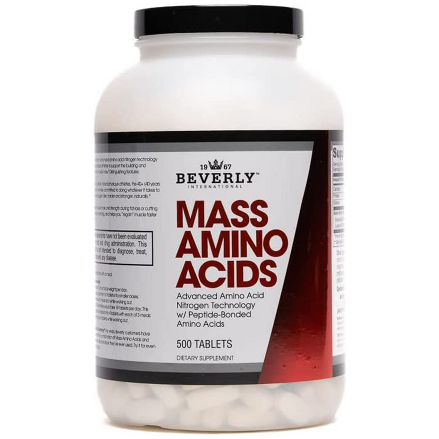 Beverly International Mass Amino Acids, 500 Tabs. Use Pre-Post Workout, with Meals, Essential for Muscle Recovery and Repair. Complete Amino Acid Profile