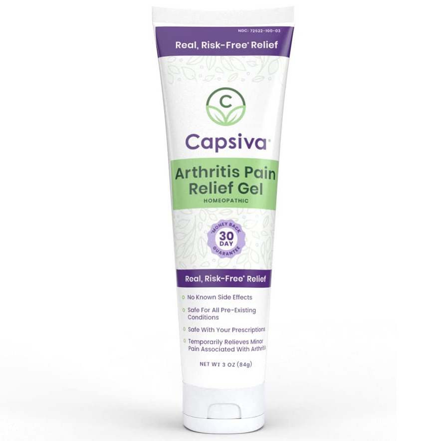 Capsiva, Arthritis Pain Relief Topical 3oz Tube, for Your Hands, Neck, Back, Joints, Non-Greasy, No Burn, Odor Free, Homeopathic Active Ingredients, Contains Capsaicin & Arnica, Absorbs Fast