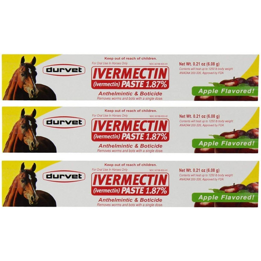 Durvet, 3 Pack of Ivermectin Paste, 0.21 Ounces each, Apple Flavored Horse Dewormer