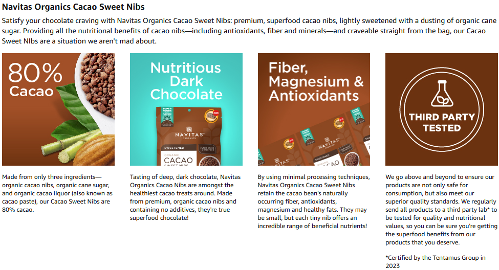 Navitas Organics, Cacao Sweet Nibs, 4oz. Bag, 28 Servings — Organic, Non-GMO, Gluten-Free