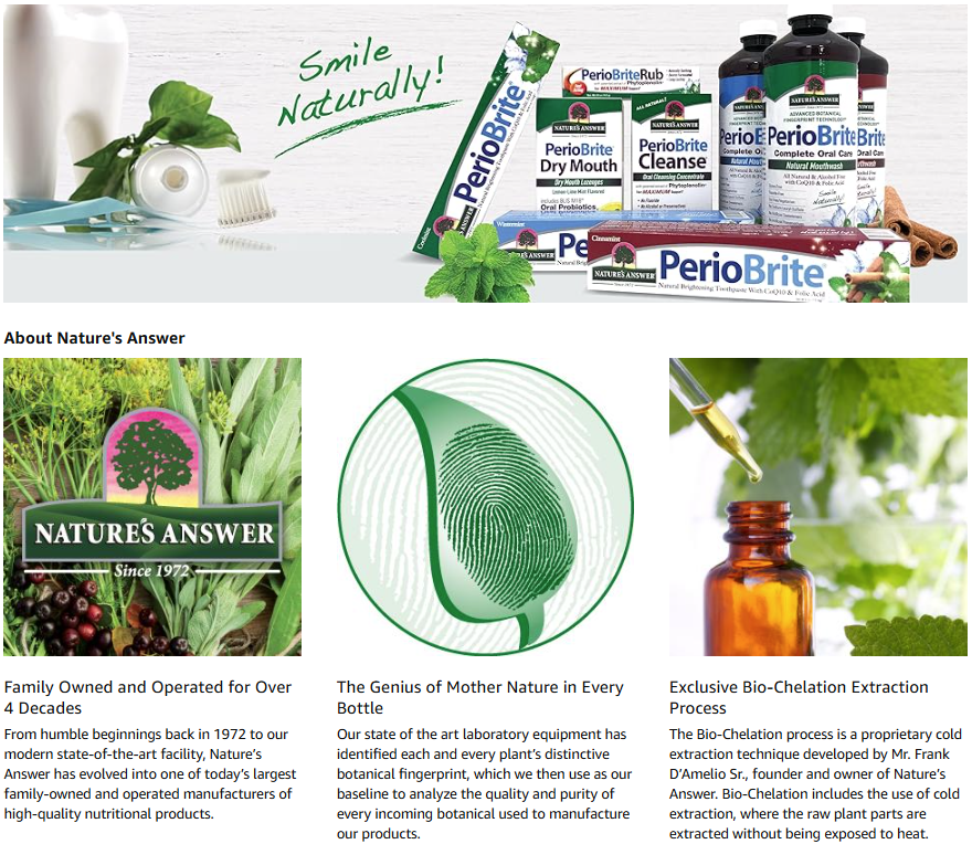 Nature's Answer, Periobrite Cool Mint All-Natural Mouthwash | Promotes Healthy Teeth & Gums | Fights Bad Breath | Fluoride-Free, Alcohol-Free & Gluten-Free | No Artificial Preservatives 16oz (2 Pack)