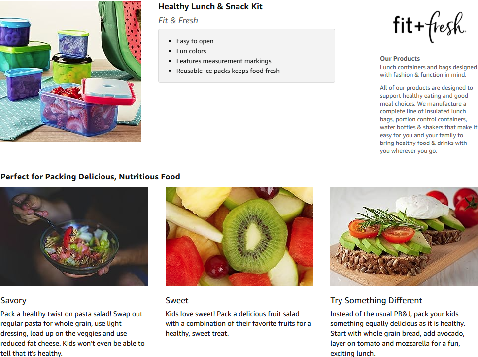 Fit & Fresh, Kids' Reusable Lunch Box Container Set with Built-In Ice Packs, 14-Piece Healthy Lunch and Snack Kit, BPA-Free Microwave Safe, Portion Control