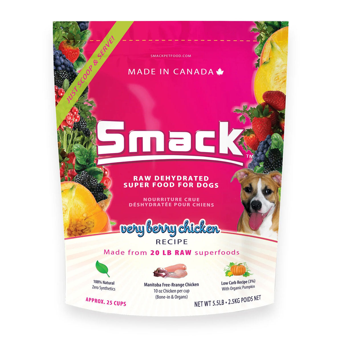 Smack, Pet Food Organic Raw Dehydrated Dog Food Grain-Free, Gluten-Free, Raw Food for Dogs (Very Berry Chicken), 8.8 Ounce