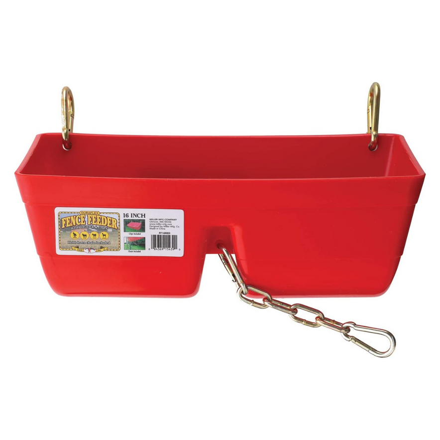 Plastic Fence Feeder with Clips (Red) - Little Giant - Heavy Duty Mountable Feed Trough Bucket for Livestock & Pets (9 Quart) (Item No. FF16RED)