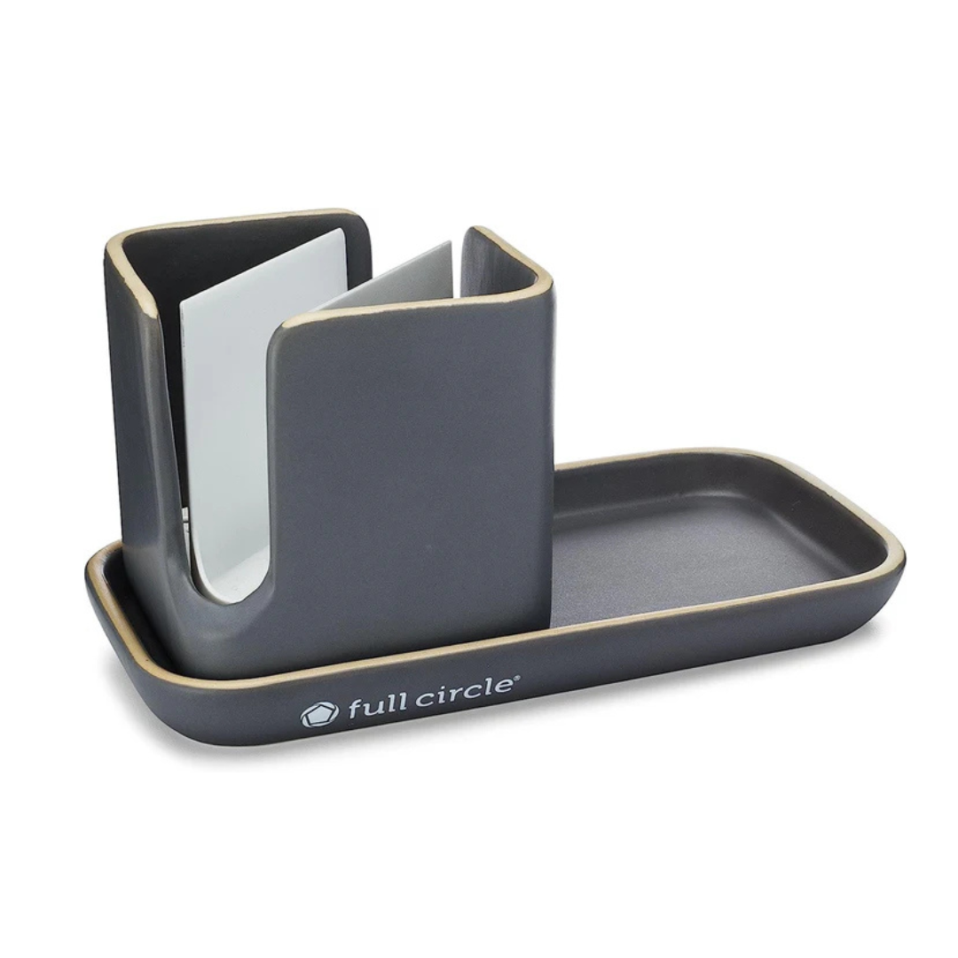 Full Circle, Stash, Ceramic Sink Caddy, Gray and White, 11"