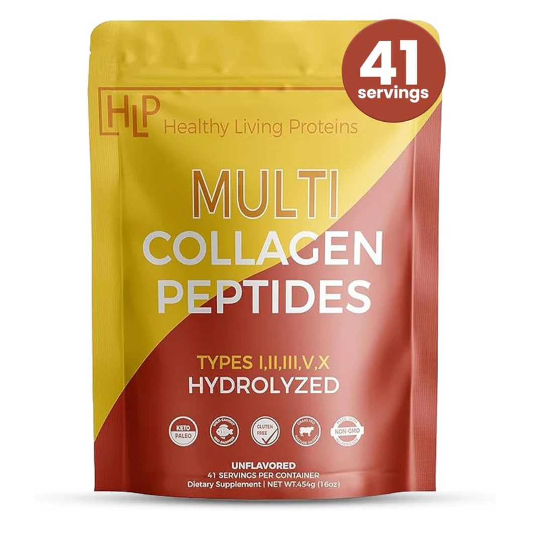 Healthy Living Proteins, Multi Hydrolyzed Collagen Peptides Type I, II, III, V, & X | Grass Fed Bovine, Wild Caught Marine, Free Range Chicken | Gluten Free (Unflavored, 1 Pound (Pack of 1))