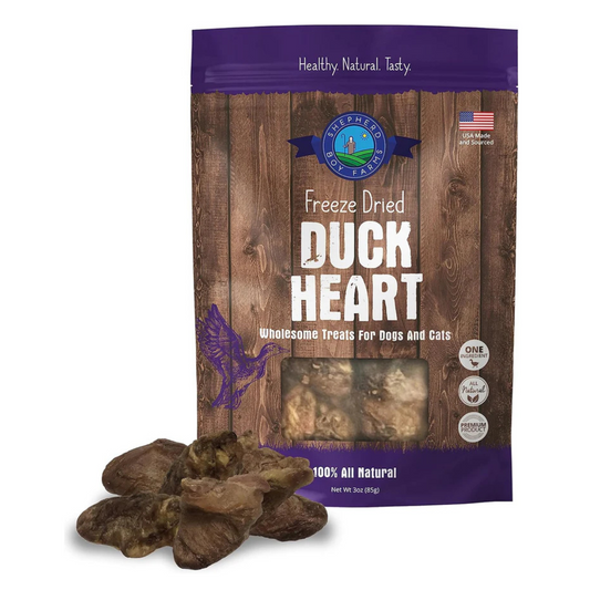 Shepard Boy Farms, Freeze Dried Dog and Cat Treats, Duck Heart, All Natural Freeze-Dried Dog Treat & Dog Snack, Made in USA, High in Protein, Essential Nutrition of Raw Dog Food, Single Ingredient 3oz