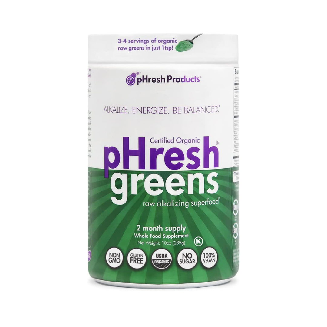 pHresh, Greens Raw Alkalizing Superfood Greens Powder - New Formula Certified Organic - 1 Month Supply | Gluten-Free | Natural Enzymes | Raw Nutrients | Approved for Intermittent Fasting and Keto Diets | 10 Ounces