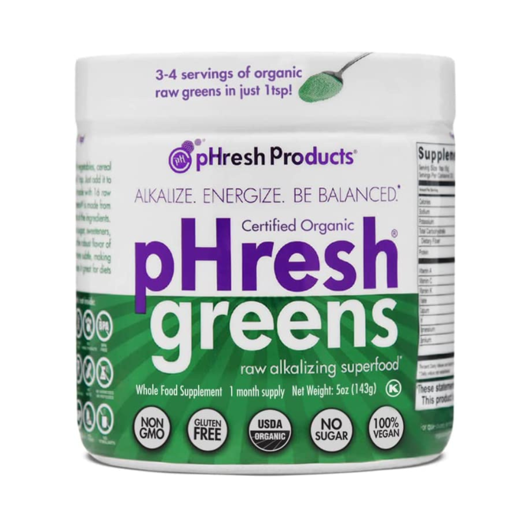 pHresh, Greens Raw Alkalizing Superfood Greens Powder - New Formula Certified Organic - 1 Month Supply | Gluten-Free | Natural Enzymes | Raw Nutrients | Approved for Intermittent Fasting and Keto Diets | 5 ounces