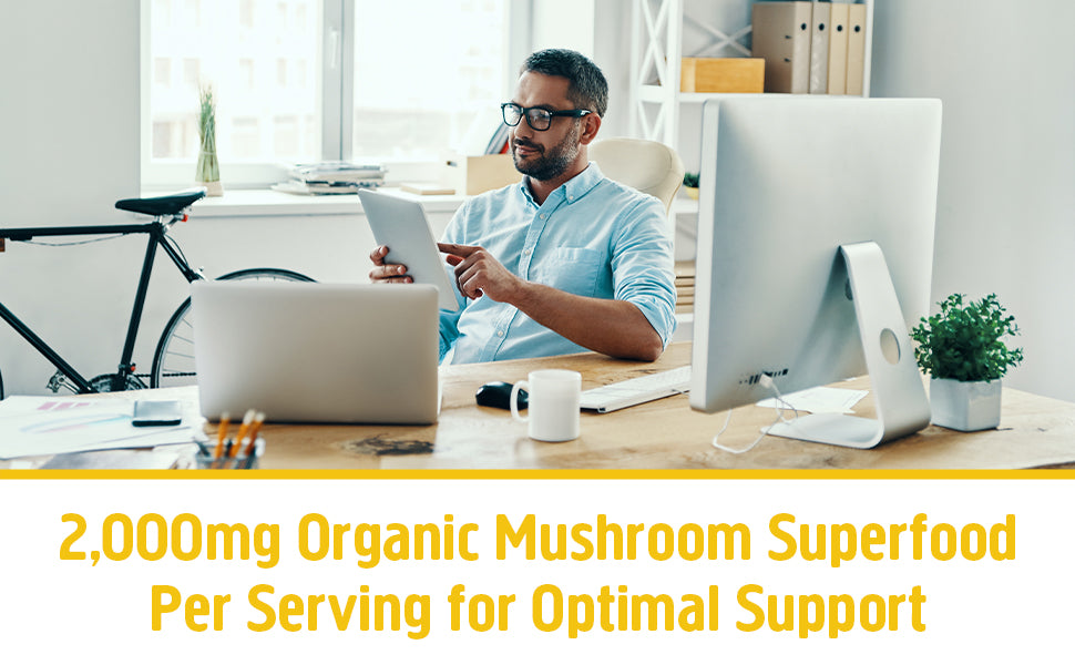 OM, Mushroom Superfood | Lion's Mane | USA Grown Organic Mushrooms | Memory, Focus, Clarity, Nerve Health & Mood Support | 7.05 oz, 100 Servings