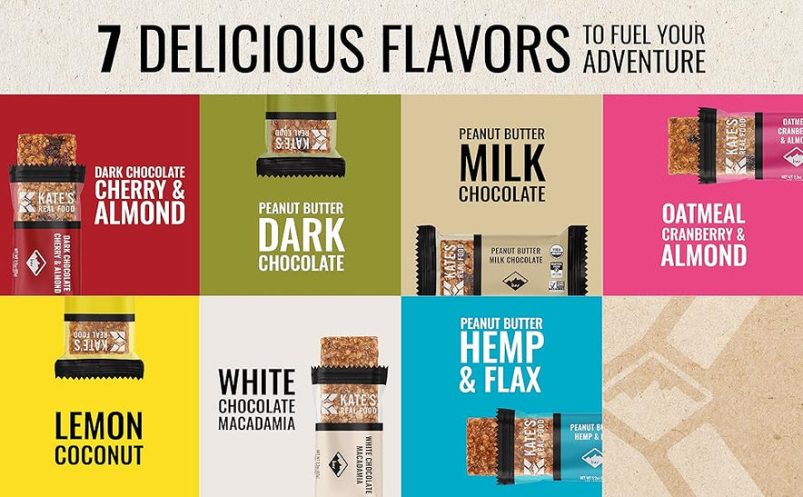 Kate’s Real Food, Organic Granola Bars - Peanut Butter Milk Chocolate (2.2 oz, Pack of 12) Organic Energy Bars with Gluten Free Oats - Non GMO, Soy Free, Whole Grains, and All Natural - Healthy Snacks