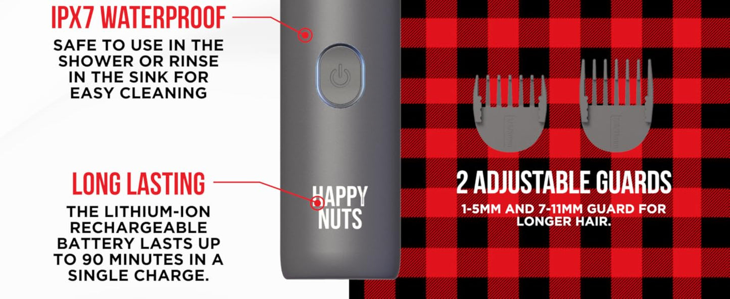 HAPPY NUTS, The Lumberjack Electric Groin & Body Hair Trimmer for Men - Men's Body Groomer Kit for Privates - Smooth Ball & Pubic Hair Shaver (Graphite)