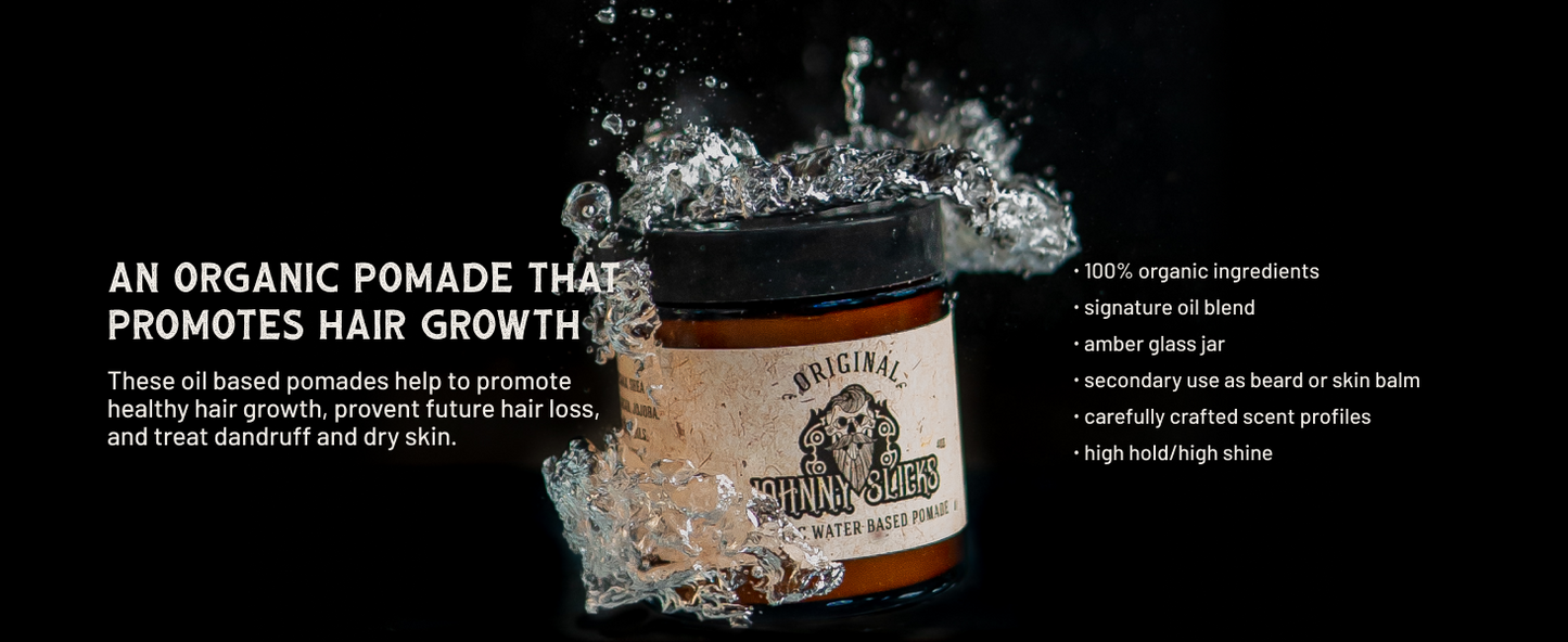 Johnny Slicks, Oil Based Pomade | Organic Hair Styling for Men, Low to Medium Hold | Promotes Healthy Hair Growth & Helps Hydrate Dry Skin, (Rugged, 4 Ounce) Veteran Owned, USA Made.