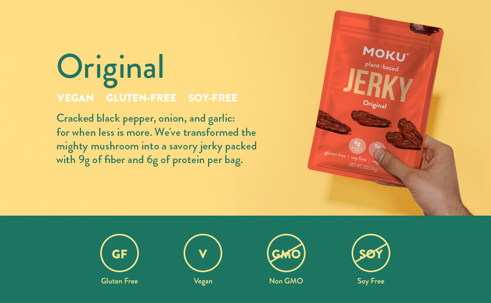 MOKU, Plant-Based Mushroom Jerky, Korean BBQ (3 Pack) Vegan Beef Jerky, Gluten Free, Soy-Free, Non-Gmo Vegan Snacks, Vegan Meat No Artificial Sweetener Vegan Food, Healthy Snacks, 2.0 Oz Ea