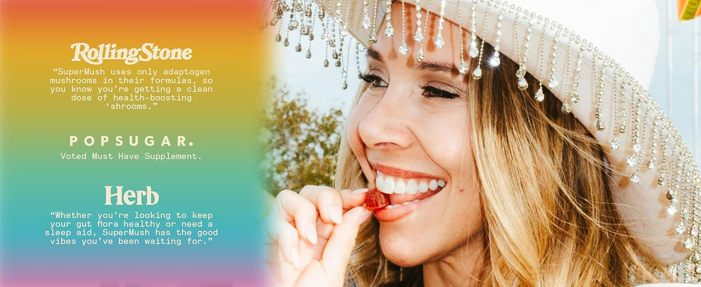 SuperMush, Sleep Gummies for Adults - Mushroom Supplement with Magnesium Citrate, L-Theanine, Chaga, Reishi & Chamomile for Deep Sleep, REM & Detox - Vegan & Sugar-Free - 60 Gummies (30 Servings)