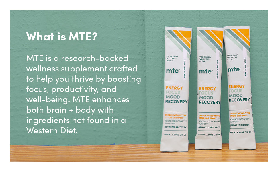 MTE®, Wellness Powder for Focus, Productivity & Energy | Adaptogen & Nootropics Support Brain & Body | Caffeine-Free | No Sugar or Additives