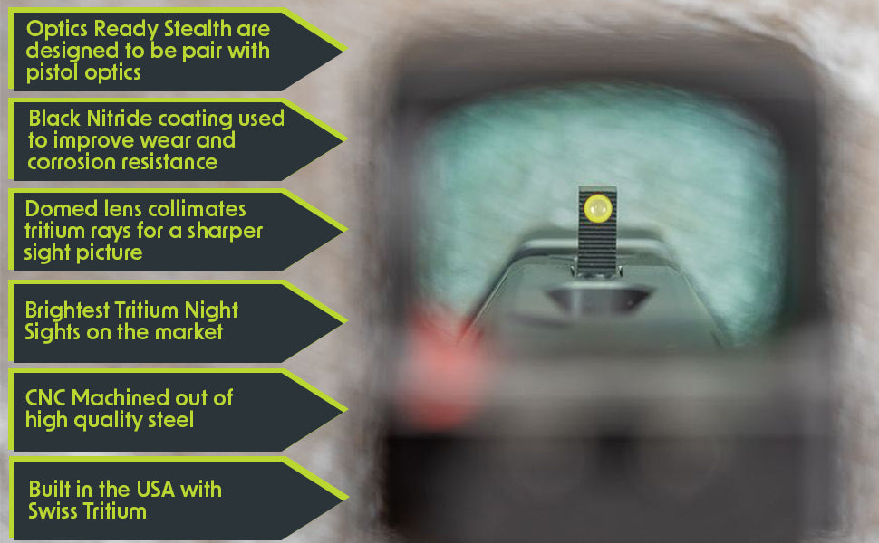 Night Fision, Optics Ready Stealth .290-.297 Night Sight Set Compatible with Glock 43/43X/43X MOS Designed for Lower 1/3rd Co-Witness with Shield RMSc, Holosun 507K & EPS Carry, Swampfox Sentinel
