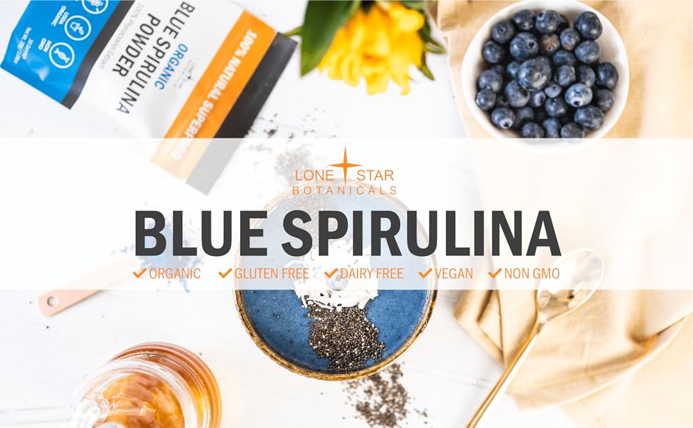 Lone Star, Organic Blue Spirulina Powder - 100% Pure Superfood, Blue-Green Algae, No Fishy Smell, Natural Food Coloring for Smoothies & Protein Drinks - Non GMO, Gluten-Free, Vegan + USDA Certified, 30 Servings