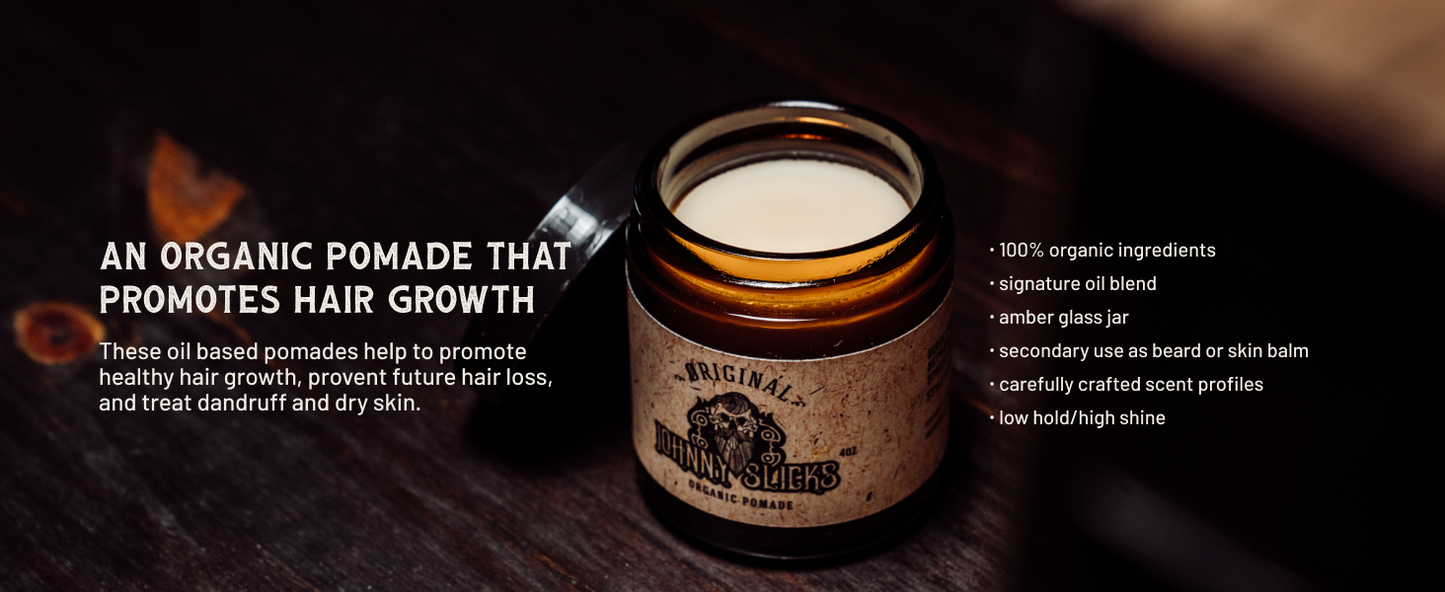 Johnny Slicks, Oil Based Pomade | Organic Hair Styling for Men, Low to Medium Hold | Promotes Healthy Hair Growth & Helps Hydrate Dry Skin, (Rugged, 4 Ounce) Veteran Owned, USA Made.