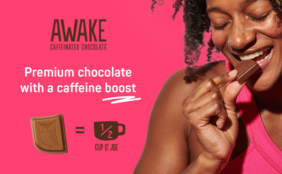 AWAKE Caffeinated Chocolate Bites, Caramel Chocolate Energy Snack, 1 Bite Equals 1/2 Cup of Coffee, 50 Bites