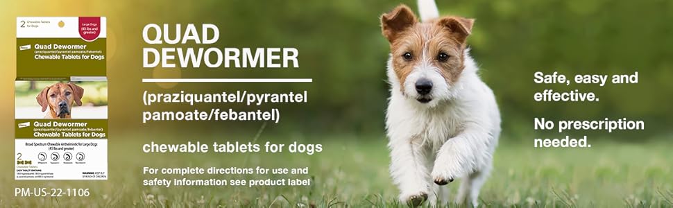 Elanco, Chewable Quad Dewormer for Medium Dogs, 26-60 lbs, 2 chewable tablets