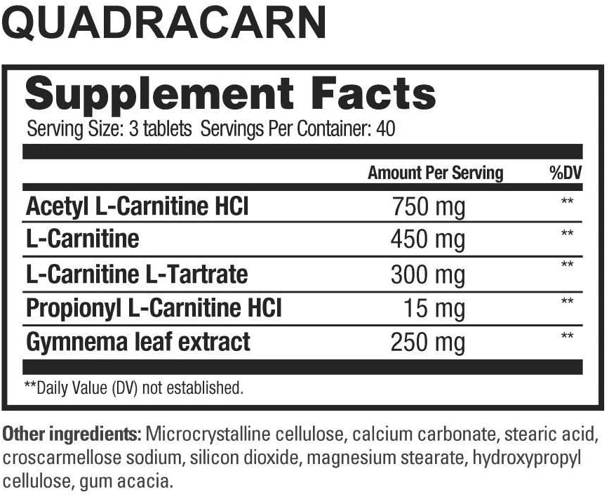 Beverly International Quadracarn 4X-Potency, Lab Tested Ultra-Premium Carnitine Blend for Fat Loss, Muscle Definition, Vascularity (blood flow), Metabolism, Mood, Energy Boost, Anti-Aging, Brain Function. 120 Tablets.