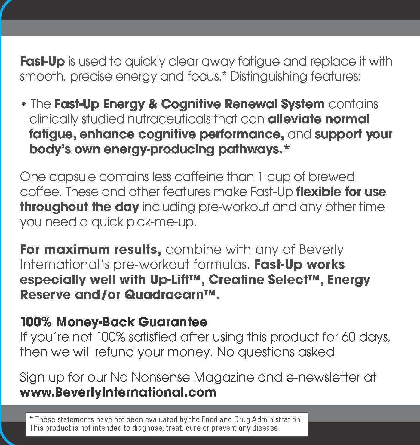 Beverly International Fast-Up, 90 Capsules. Feel-Better, Get Clarity, Clear Focus-Brain Booster. Ups Mood, New Energy, Pre-Workout Fuel, Motivation and Cognitive Performance in Moments.