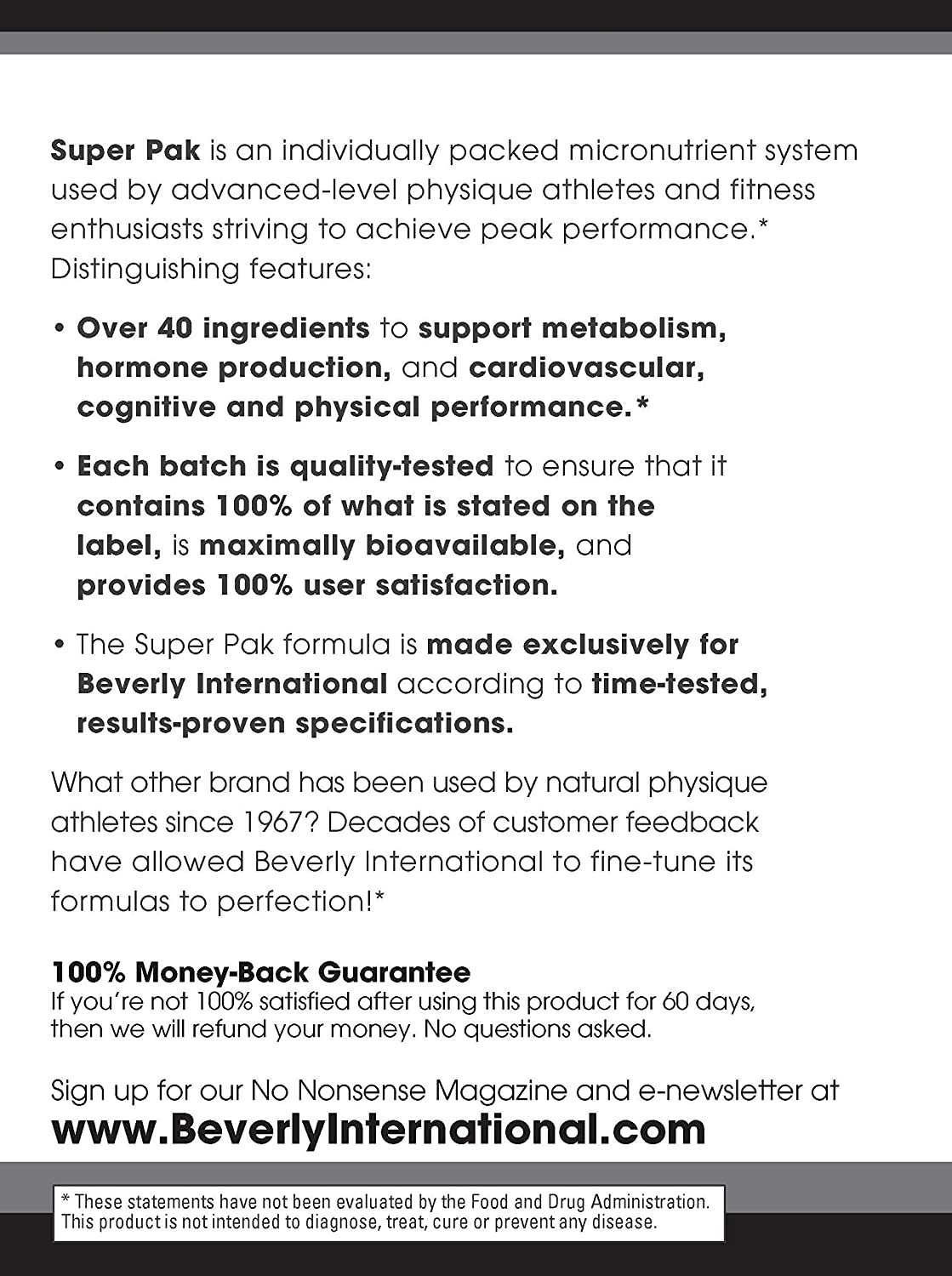 Beverly International Super Pak. 30 Packs. High-Potency Multivitamin, Daily Pack for Energy, Performance, Immune System Health. Custom-formulated for Athletes, Active Men and Women since 1970.