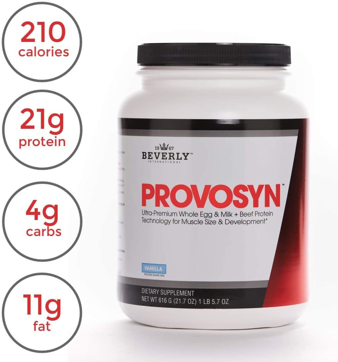 PROVOSYN. The Original Ultra-Premium Whole Egg, Milk (Casein + Whey) and Beef Protein Powder. Fast Muscle Building + Recovery. Perfect for Hard Gainers. Vanilla Flavor, 616 g The Mature Users Protein.