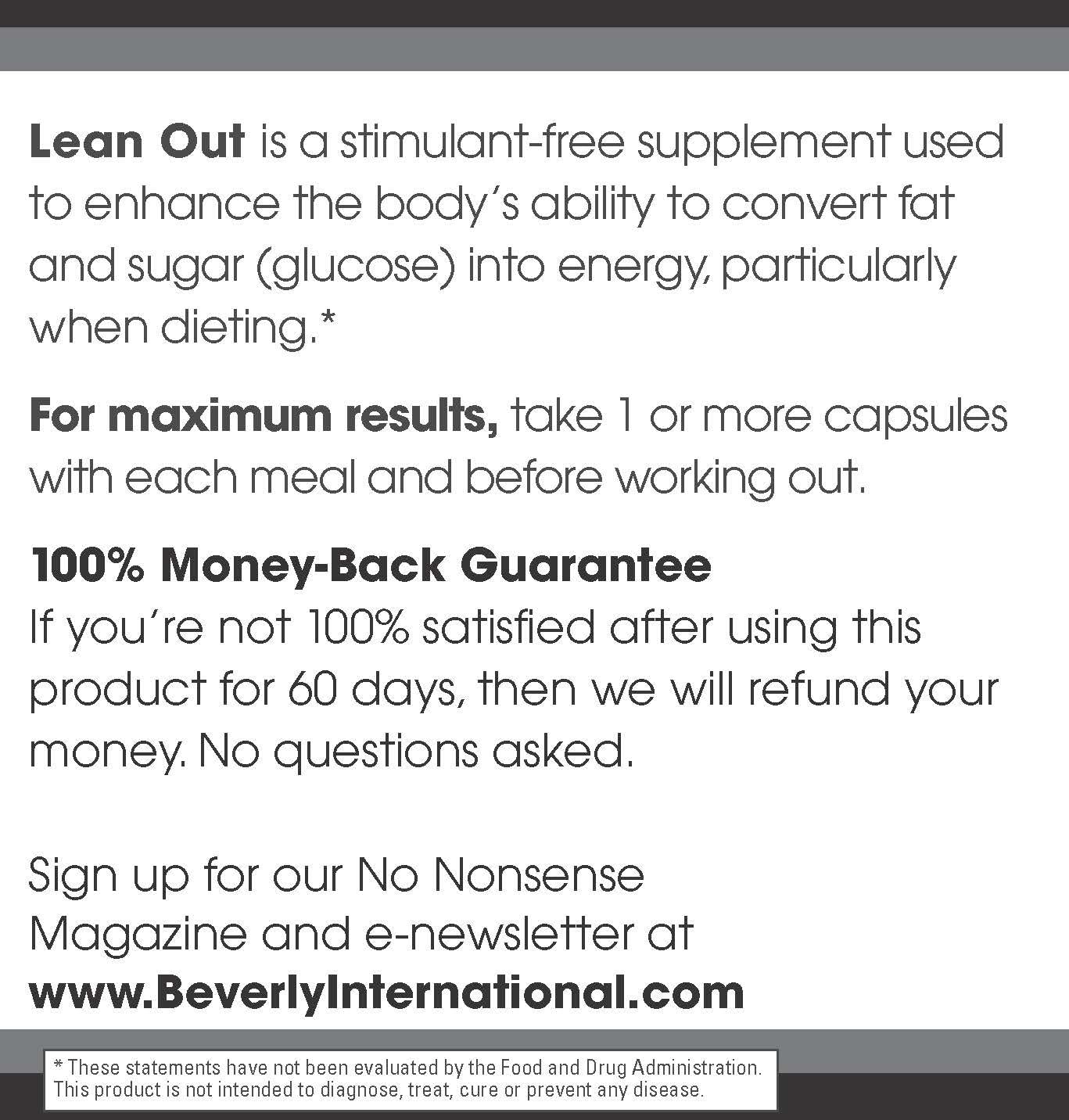 Beverly International Lean Out 120 caps. Fat Burner with Metabolic Support. Lipotropics. Choline, Carnitine, Chromium. Stimulant-Free Belly Fat Burner. Get Leaner. Use AM & PM, Stackable Diet Pills.