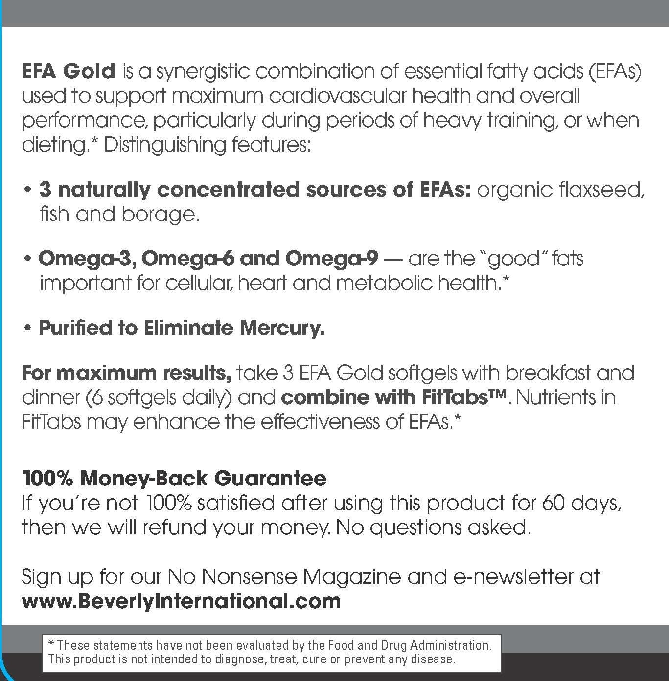 Beverly International EFA Gold, 90 Softgel Capsules. Cool Down Inflammation, Beautify and Protect. High Potency Omega-3s EPA and DHA + Omega 6&9 Fatty Acids. Combination Fish, Flaxseed and Borage oil.