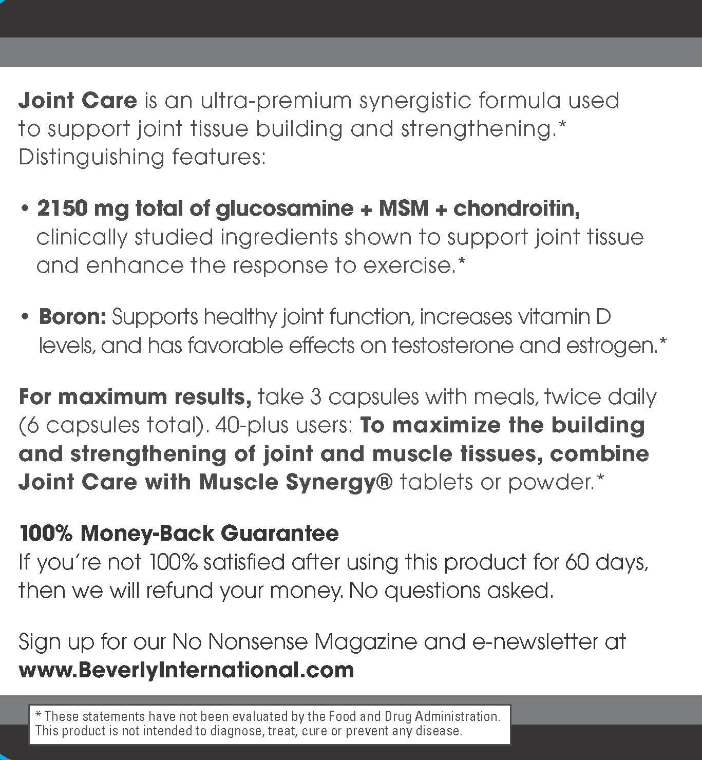 Beverly International Joint Care, 90 capsules. All Over Joint Support. 3-Stage Collagen-Building Formula with Glucosamine, Chondroitin, MSM, Hyaluronic Acid. Increase Mobility with Less Discomfort.