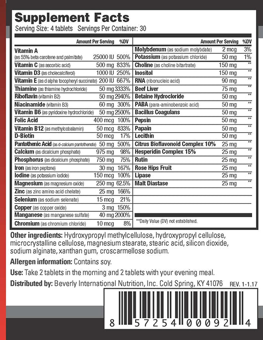 Beverly International Fit Tabs Daily Multi-Vitamin/Mineral with Iron Peptonate,120 Tablets. (30 Servings) Notice The Difference. Don’t Miss Out on The Healthy Benefits. Your Mind & Body is Priority.