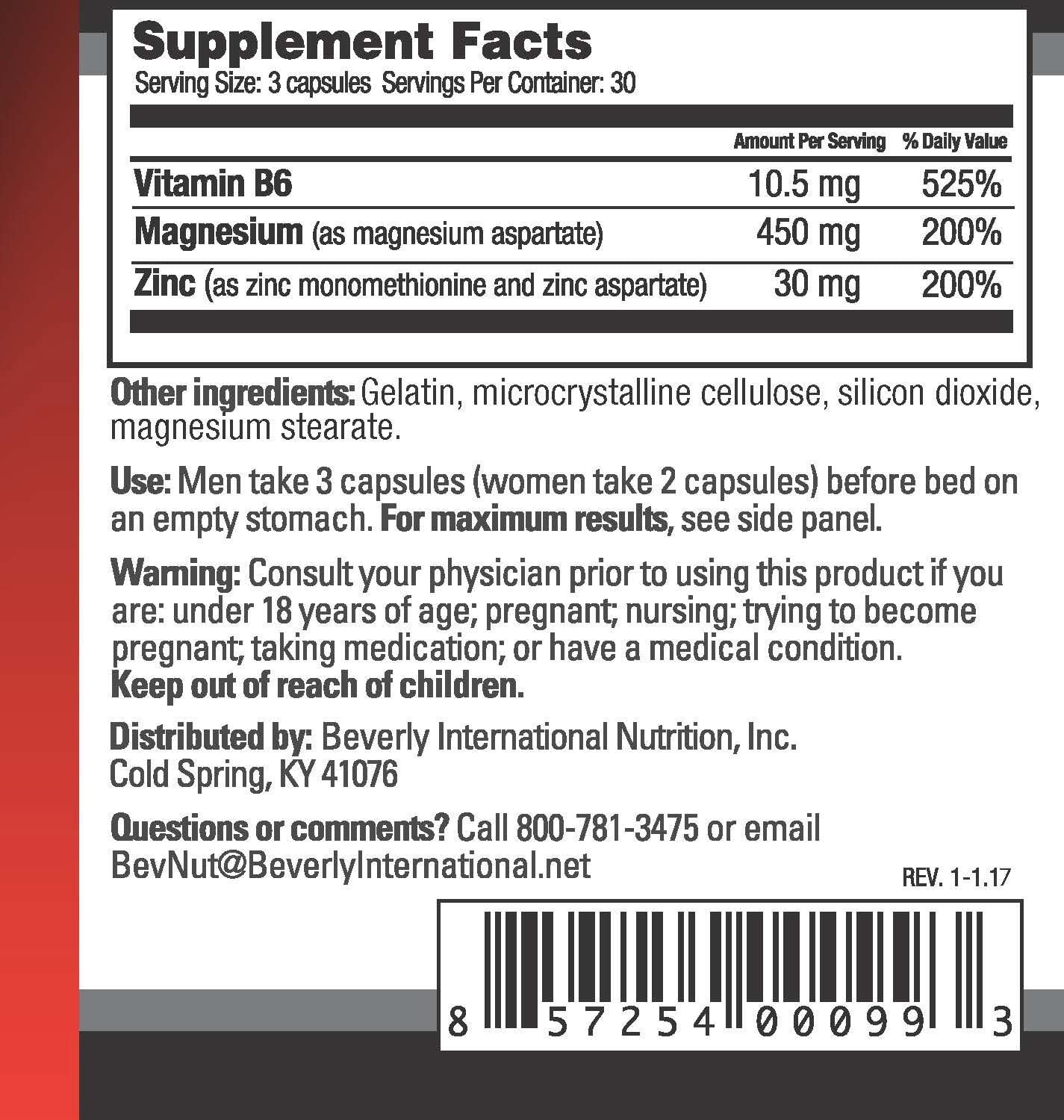 Beverly International ZMA 2000, 90 Capsules. BI’s Formulation is Designed to Improve Muscle Strength, Endurance, Immune System Support and Recovery Post Training. Zinc Magnesium Aspartate + Vitamin B6